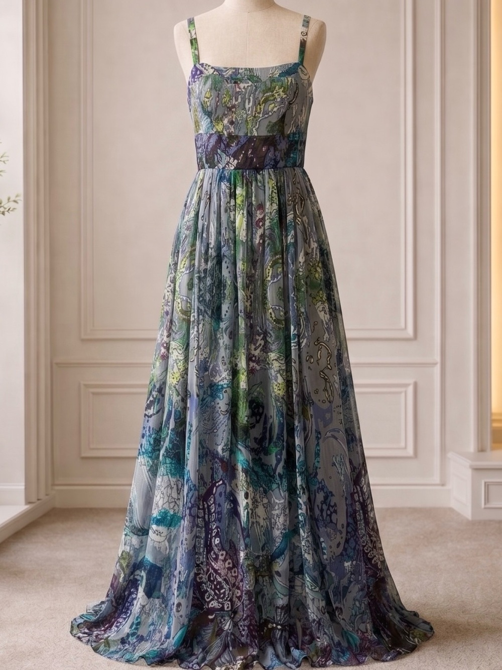 Suzi Chin for Maggy Boutique Printed Silk & Cotton Maxi Dress